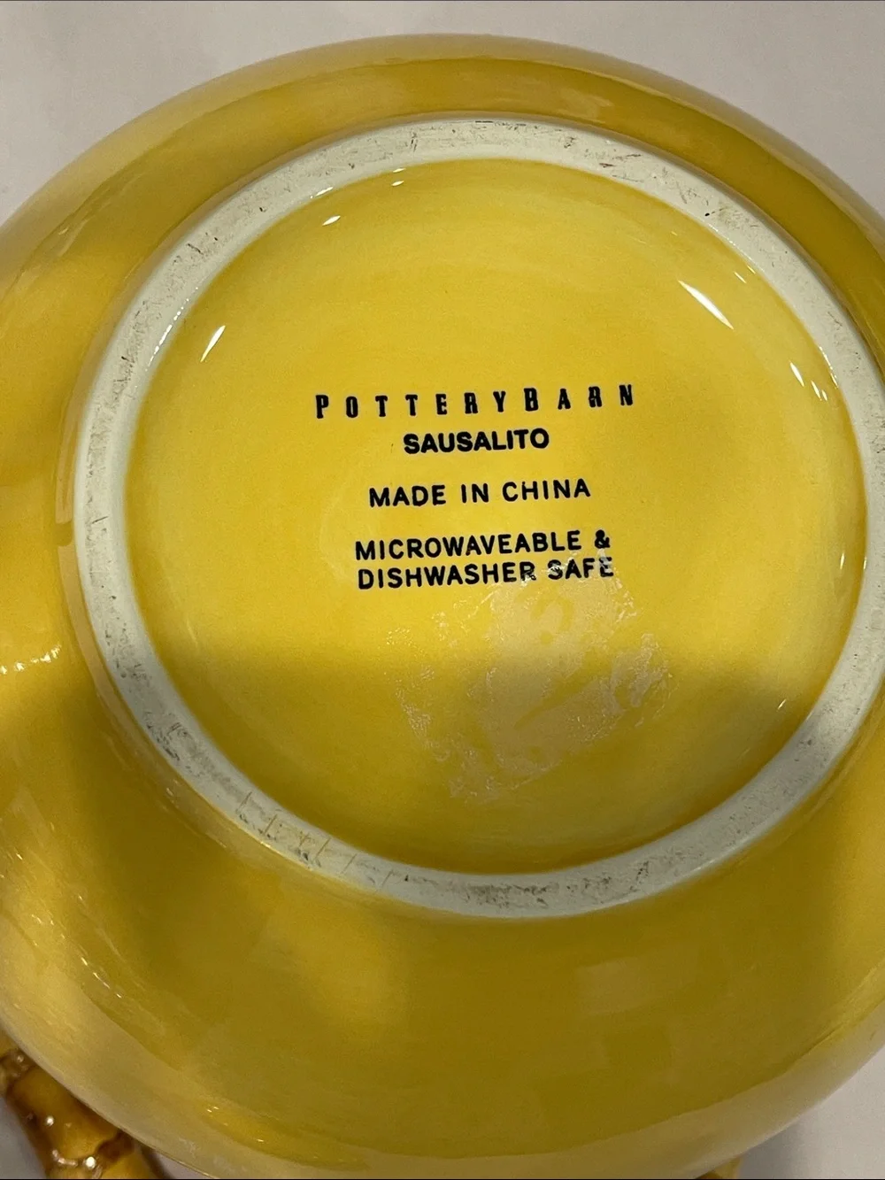 Pottery Barn Sausalito Yellow Ceramic Teapot Bamboo Handle Tea Kettle